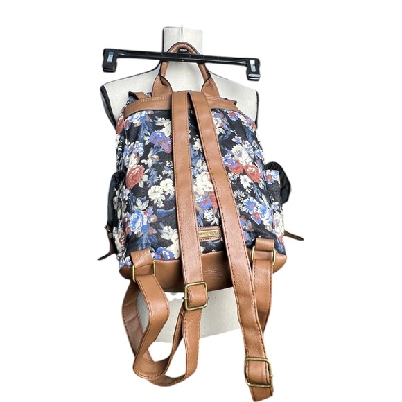 Madden Girl Floral Canvas Backpack with Faux Leather Trim – Boho Vintage Style - Picture 5 of 10